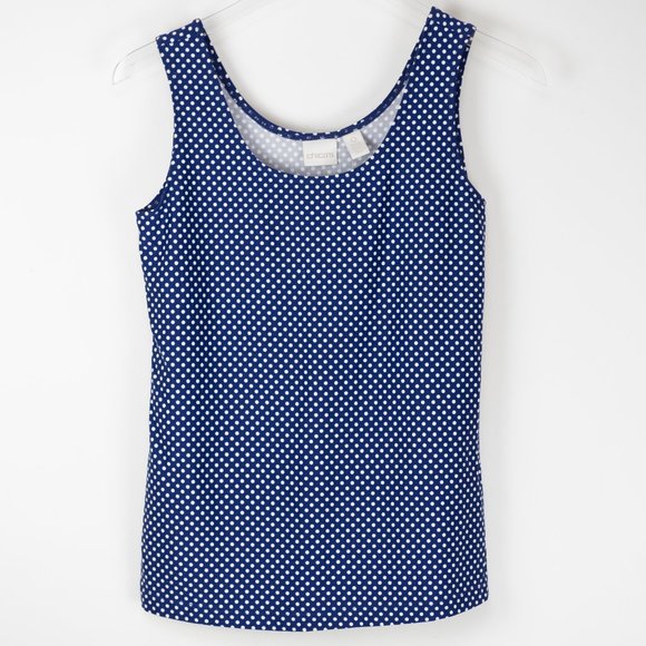Chico's Dazzling Dot Tank Top Polka Dot Stretch Blue White Size 0 Small New - Picture 2 of 7